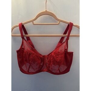 Empreinte Full Cup Bra 36F Red Lace Embroidery‎ Tulle Underwire French Lingerie